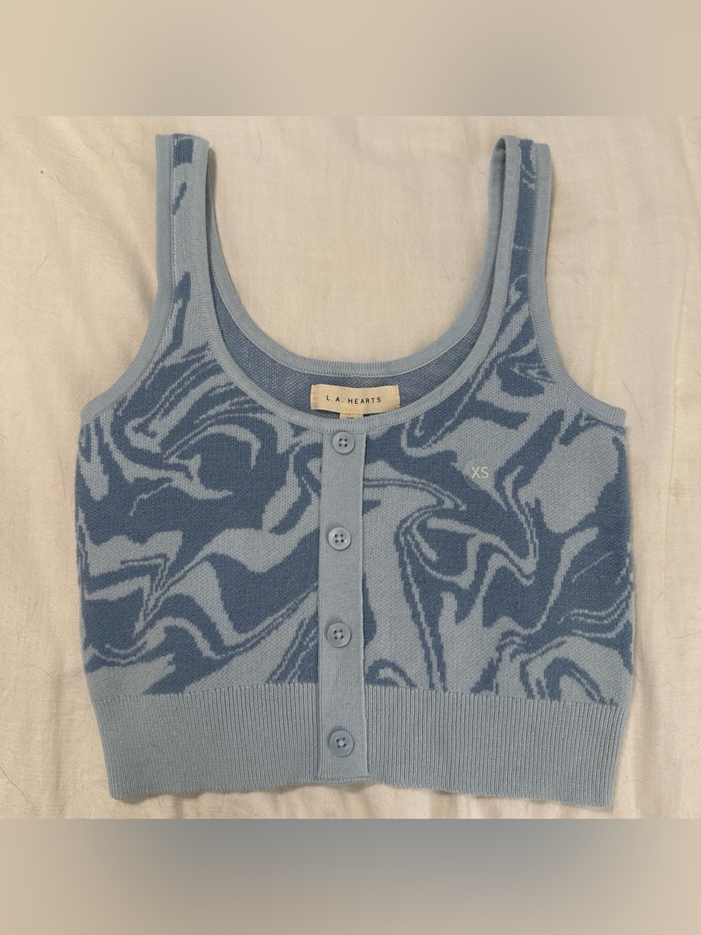 La Hearts Blue Marble Knit Button Front Tank